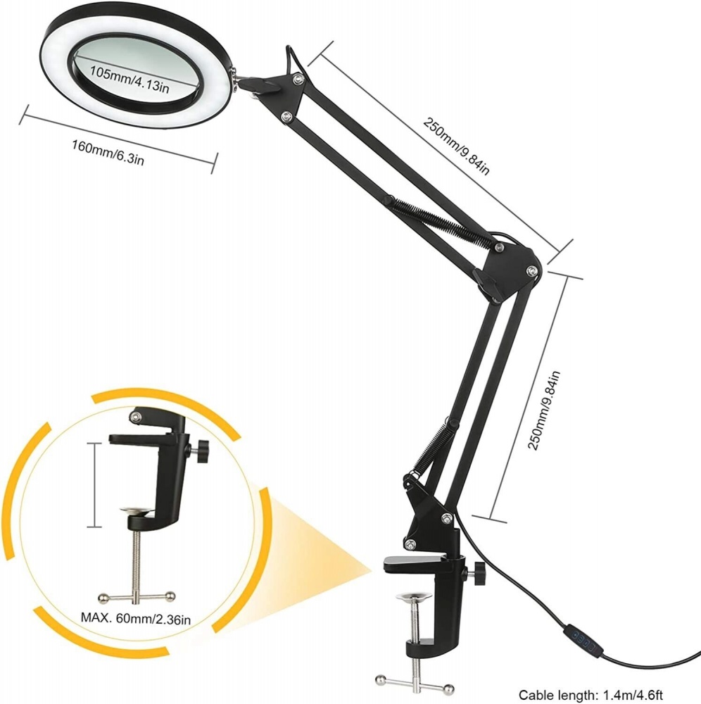 LED Magnifier Desk Lamp 8x Magnifying Glass with Light Swing Arm Desk Table  Light USB Reading, 1 unit - City Market